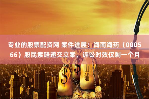 专业的股票配资网 案件进展：海南海药（000566）股民索赔递交立案，诉讼时效仅剩一个月